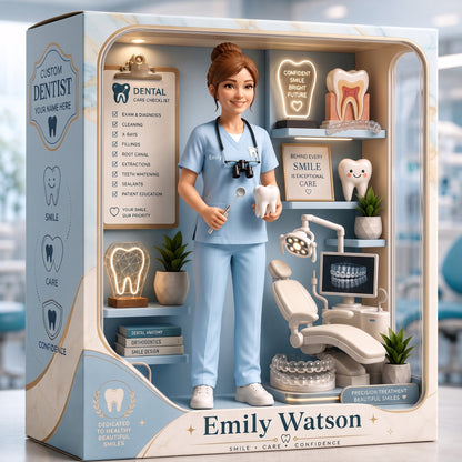 Personalized Dentist Acrylic Display Box – Custom Dental Clinic Display, Dentist Gift, Dental Hygienist Keepsake, Dental Office Desk Decor