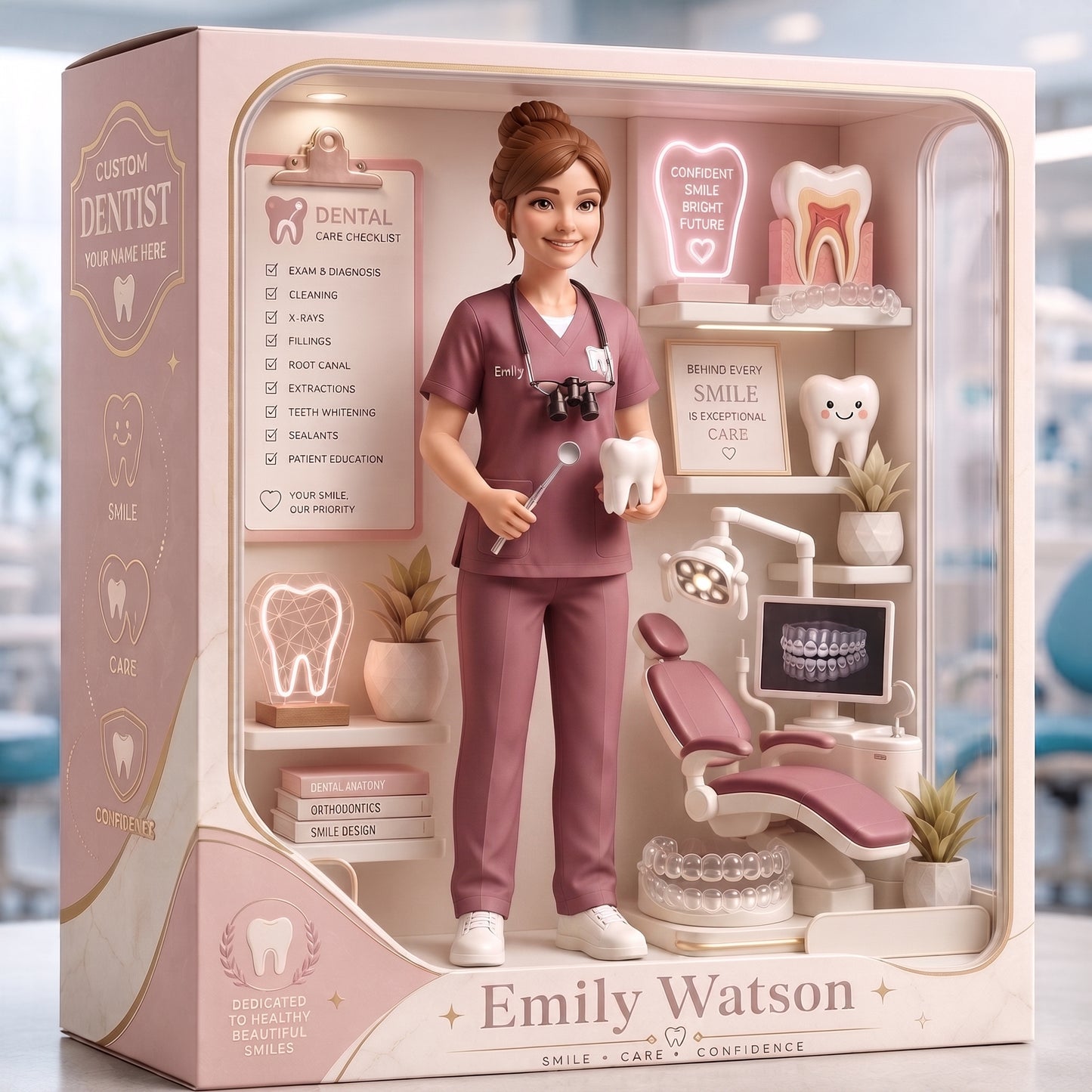 Personalized Dentist Acrylic Display Box – Custom Dental Clinic Display, Dentist Gift, Dental Hygienist Keepsake, Dental Office Desk Decor