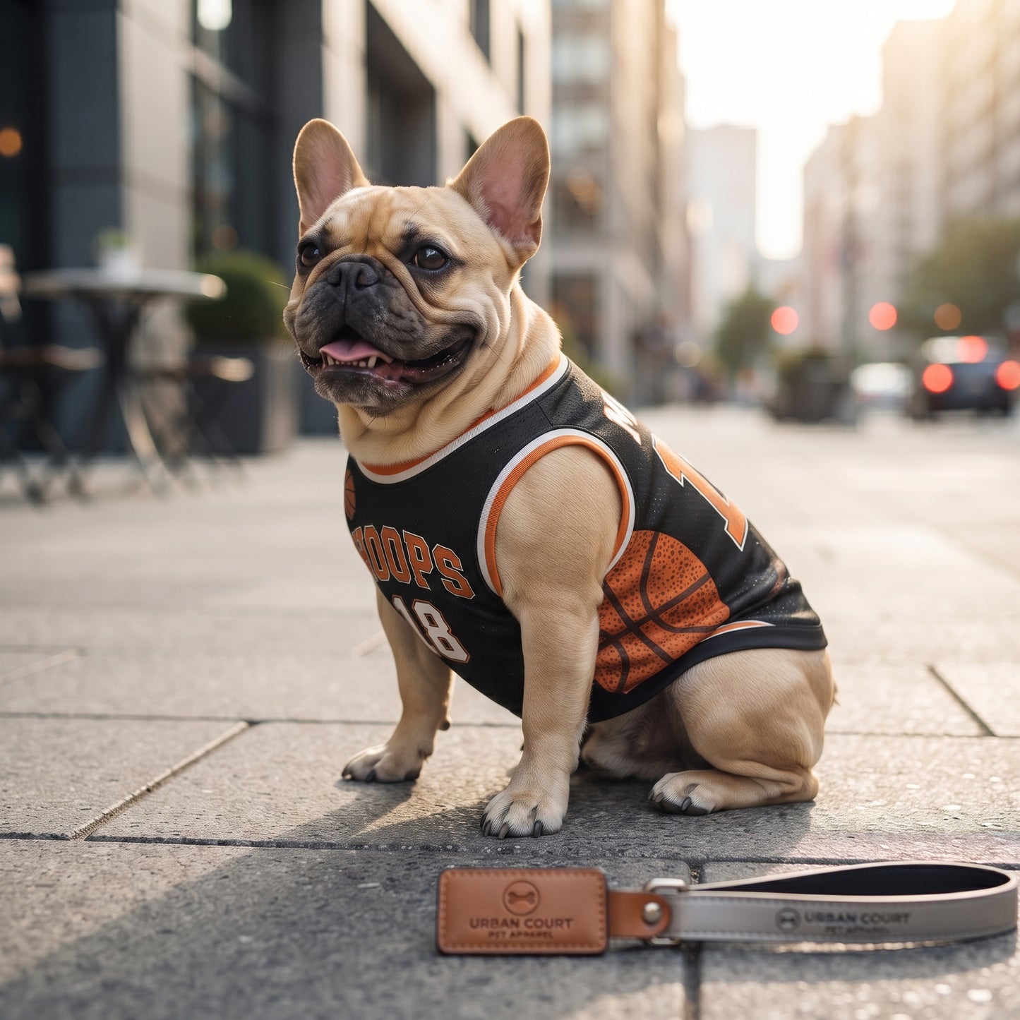 Personalized Pet Basketball Jersey – Custom Name & Number Sporty Jersey, Black Orange Hoops Pet Outfit