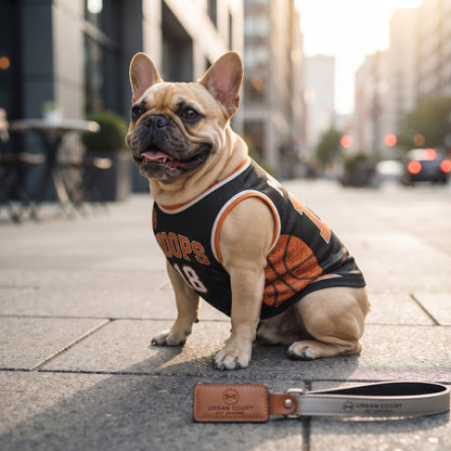 Personalized Pet Basketball Jersey – Custom Name & Number Sporty Jersey, Black Orange Hoops Pet Outfit