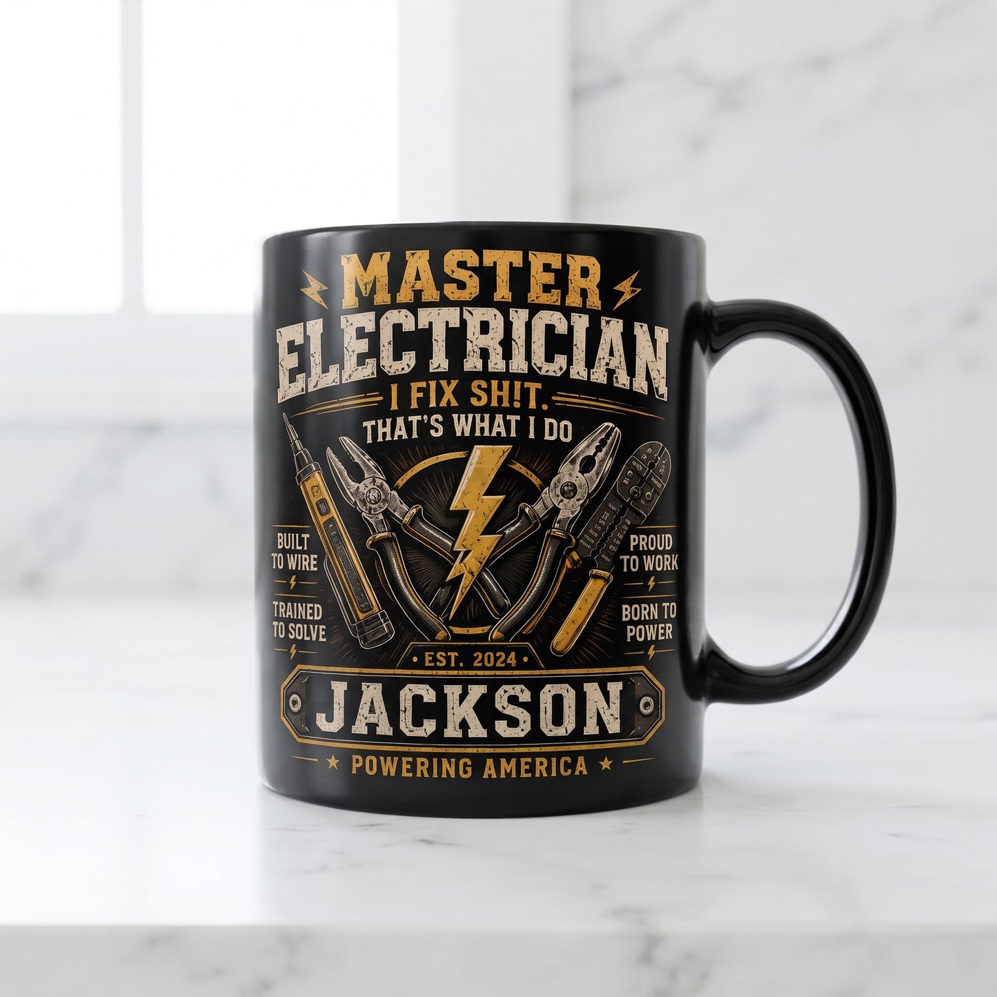 Personalized Master Electrician Mug – I Fix Sh!T That's What I Do – Custom Name Coffee Mug Gift for Electrician