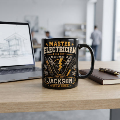 Personalized Master Electrician Mug – I Fix Sh!T That's What I Do – Custom Name Coffee Mug Gift for Electrician