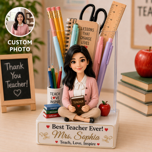 Personalized Teacher Acrylic Flower Pot With Custom Photo – Best Teacher Ever Classroom Decor Gift