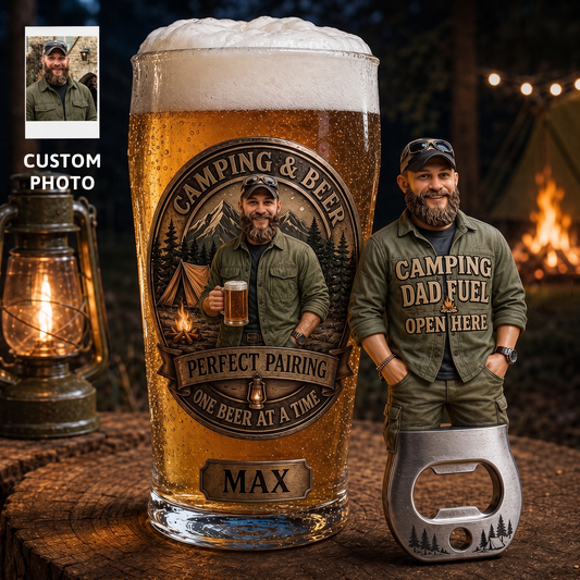 Personalized Camping Dad Beer Pint Glass – Custom Camping & Beer Gift for Dad