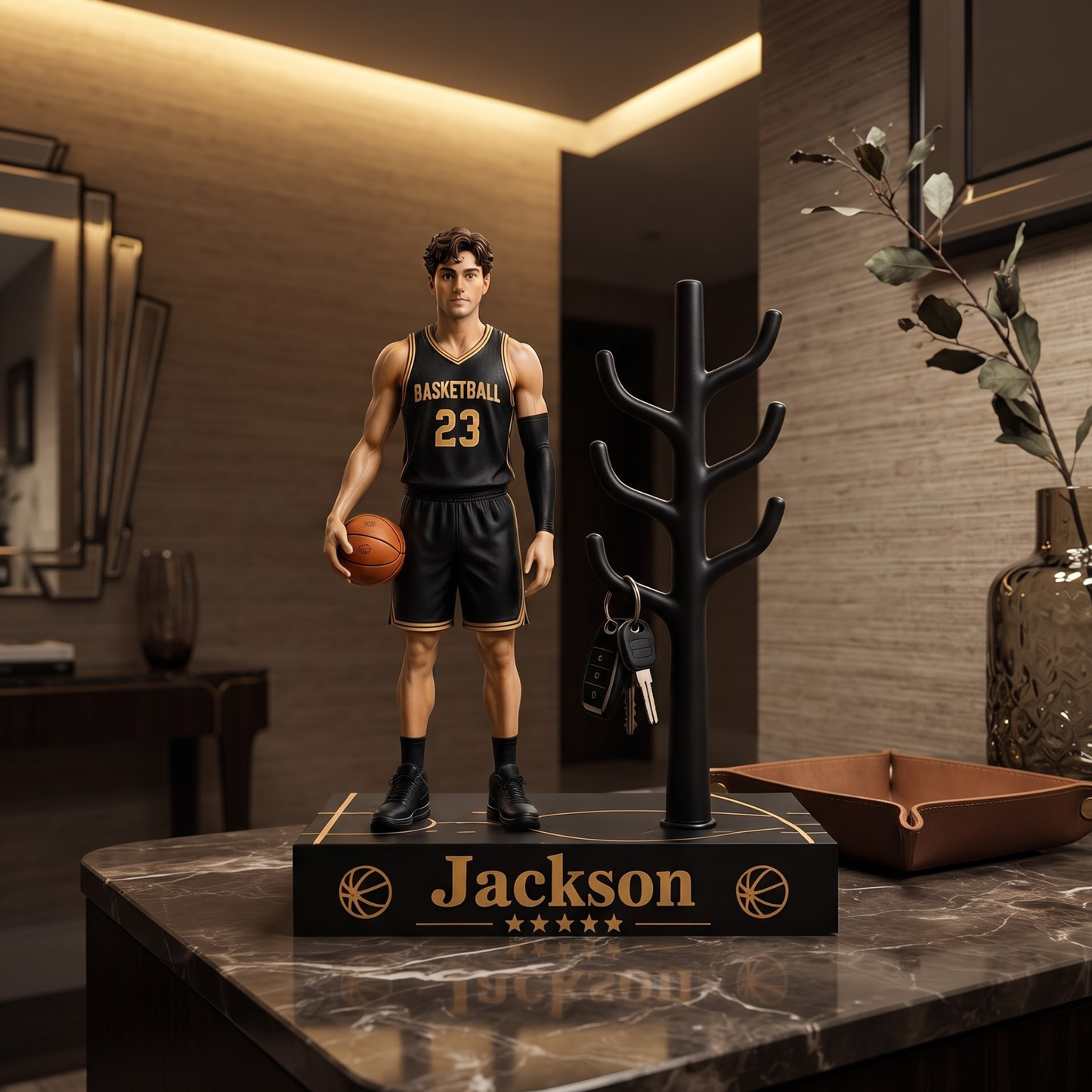 Personalized Basketball Player Figurine Key Holder Stand – Custom Name Sports Desk Decor