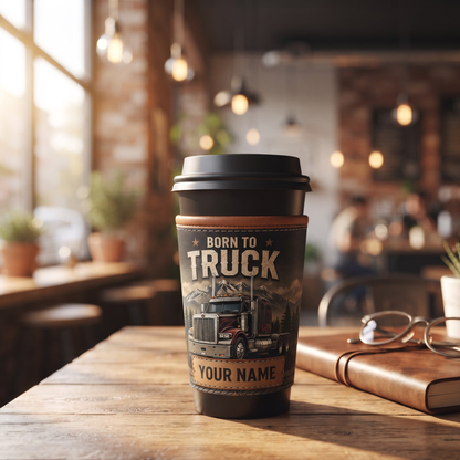 Personalized Trucker Coffee Sleeve – Custom Name Neoprene Iced Coffee Cup Sleeve Gift for Truck Drivers