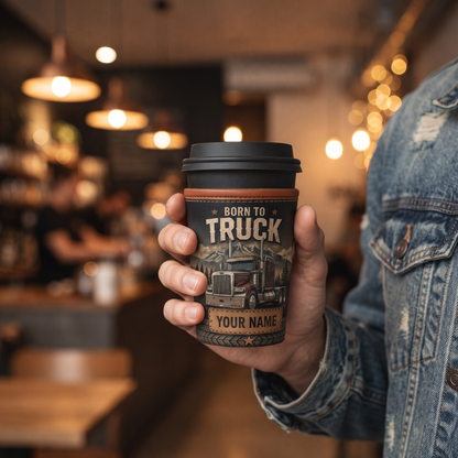 Personalized Trucker Coffee Sleeve – Custom Name Neoprene Iced Coffee Cup Sleeve Gift for Truck Drivers