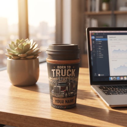 Personalized Trucker Coffee Sleeve – Custom Name Neoprene Iced Coffee Cup Sleeve Gift for Truck Drivers