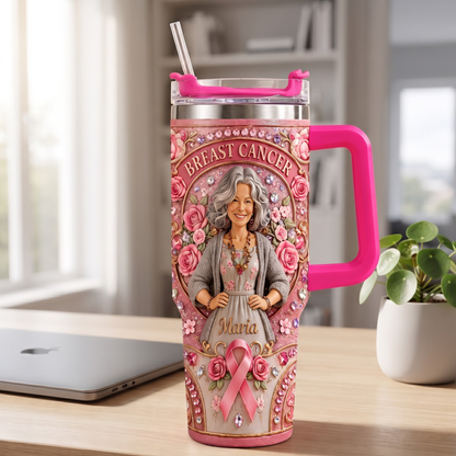 Hope Strength Love - Personalized Breast Cancer Awareness Tumbler