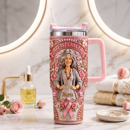 Hope Strength Love - Personalized Breast Cancer Awareness Tumbler