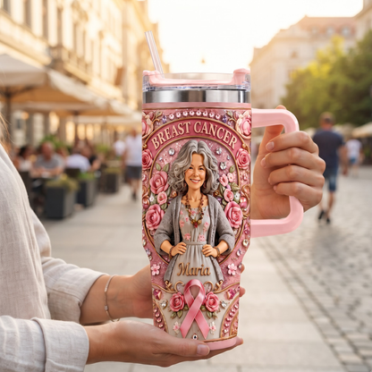 Hope Strength Love - Personalized Breast Cancer Awareness Tumbler