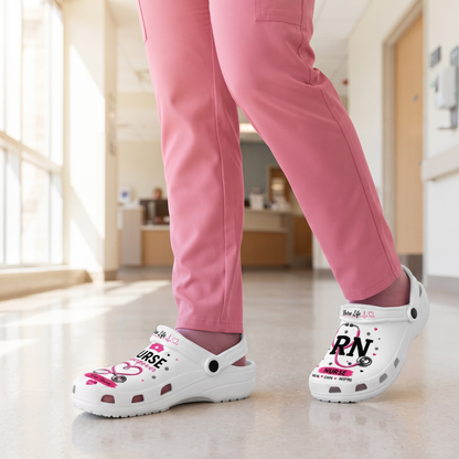 Personalized Nurse RN Clogs – Custom Name Medical Shoes, Nurse Life Comfortable Slip-On Clogs