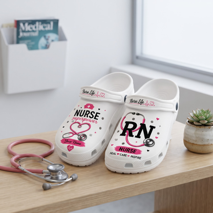Personalized Nurse RN Clogs – Custom Name Medical Shoes, Nurse Life Comfortable Slip-On Clogs