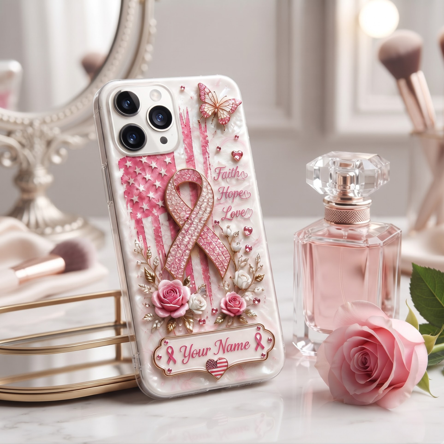 Personalized Faith Hope Love Full Print Phone Case - Breast Cancer Awareness