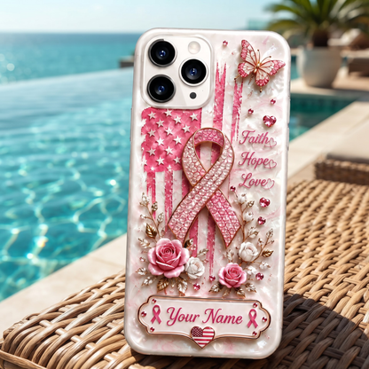Personalized Faith Hope Love Full Print Phone Case - Breast Cancer Awareness