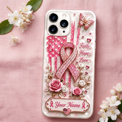 Personalized Faith Hope Love Full Print Phone Case - Breast Cancer Awareness