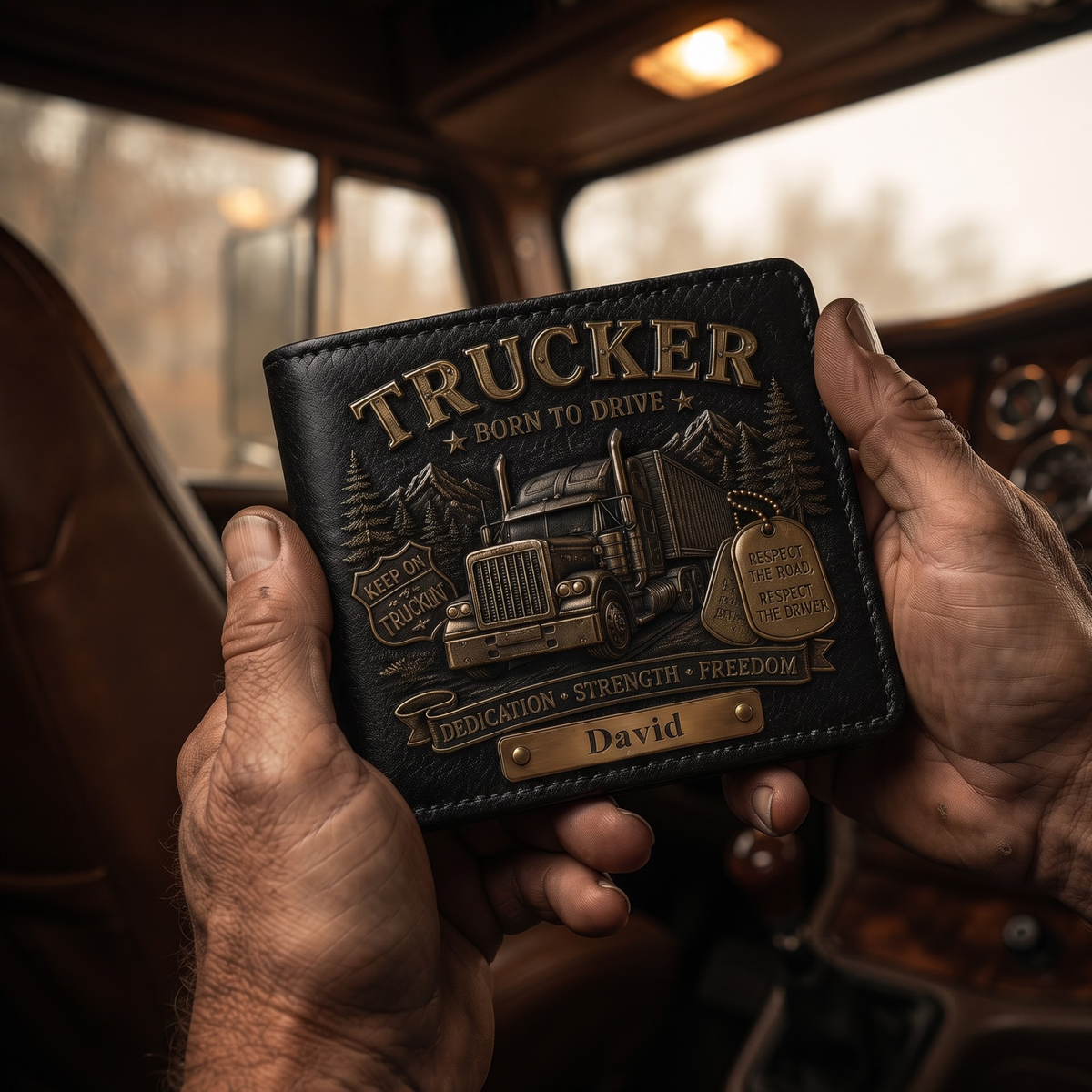 Personalized Trucker Wallet – Born To Drive Vintage Truck Driver Bifold Wallet, Custom Name Gift for Truckers
