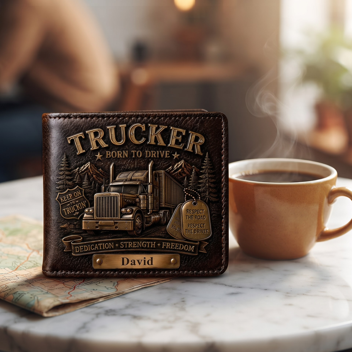 Personalized Trucker Wallet – Born To Drive Vintage Truck Driver Bifold Wallet, Custom Name Gift for Truckers