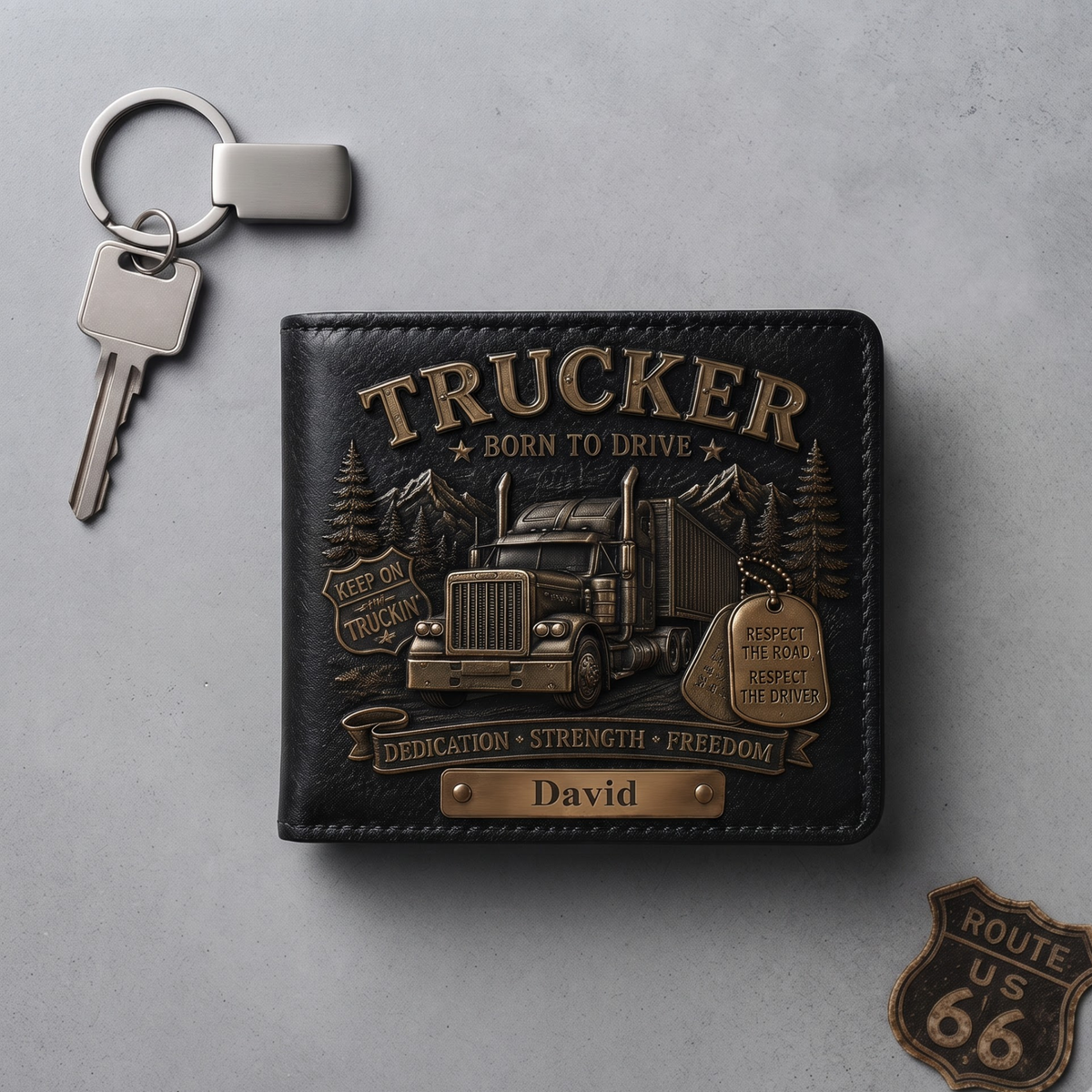 Personalized Trucker Wallet – Born To Drive Vintage Truck Driver Bifold Wallet, Custom Name Gift for Truckers