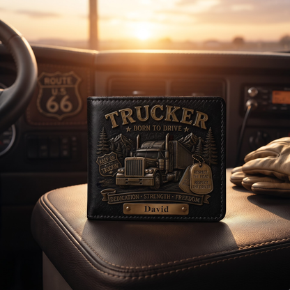 Personalized Trucker Wallet – Born To Drive Vintage Truck Driver Bifold Wallet, Custom Name Gift for Truckers