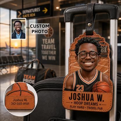 Personalized Basketball Photo Leather Luggage Tag – Custom Name Travel Bag Tag Gift