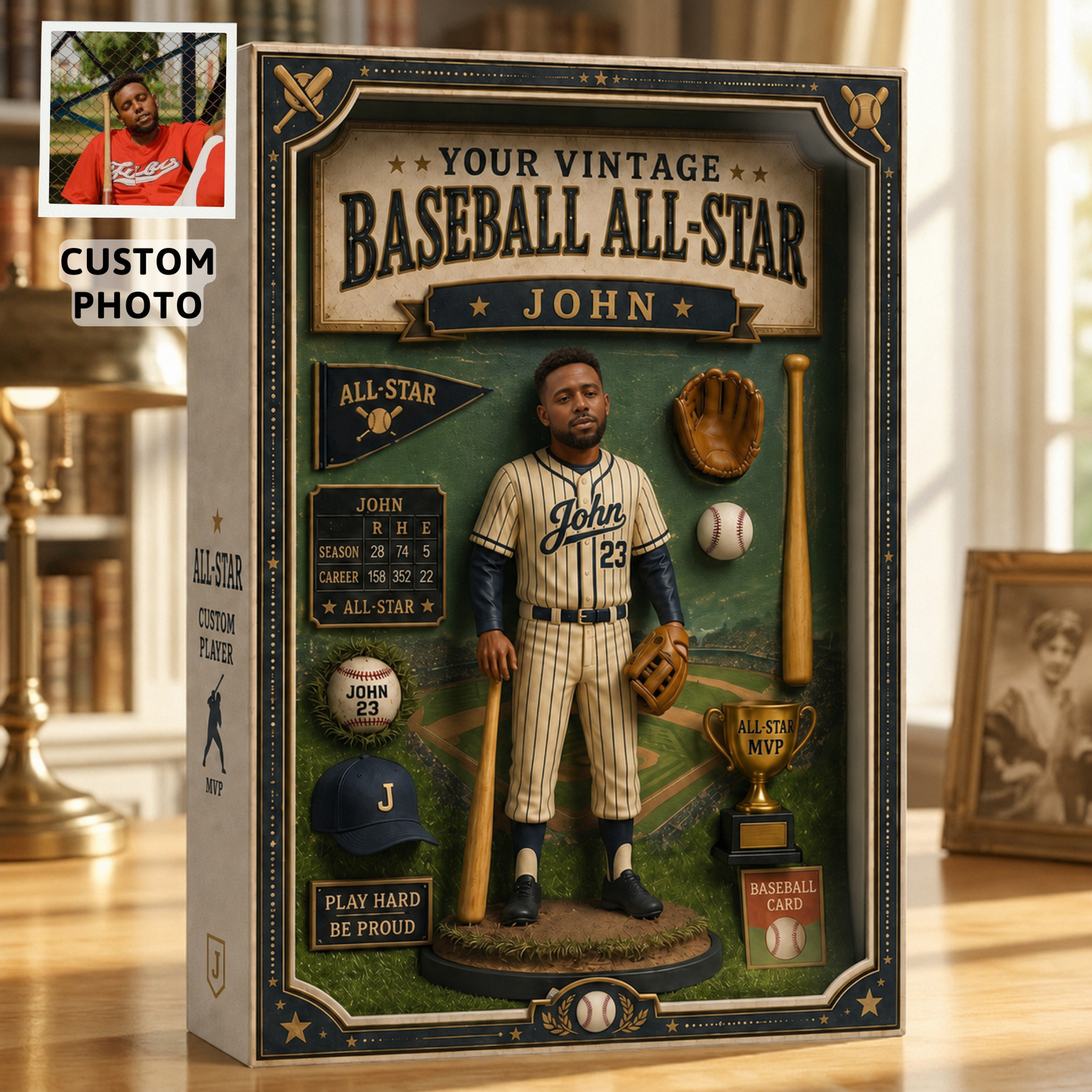 Personalized Vintage Baseball All-Star Acrylic Display Box – Custom Photo Baseball Player Keepsake Gift