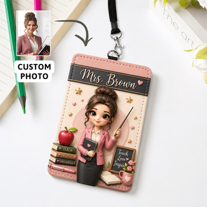 Personalized Teacher Badge Holder – Cute Classroom ID Card Cover, Colorful Teacher Appreciation Gift