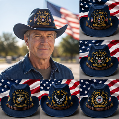 Personalized U.S. Military Veteran Suede Cowboy Hat – Custom Rank, Name & Years of Service