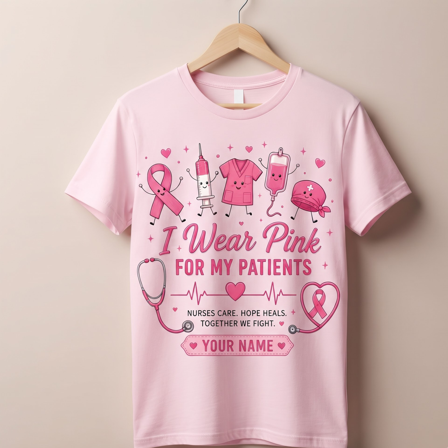 Personalized Breast Cancer Awareness Nurse Shirt – I Wear Pink For My Patients