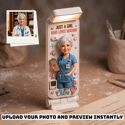 Personalized Nurse Clip LED Reading Lamp With Custom Photo – Just A Girl Who Loves Nursing Custom Name Book Light