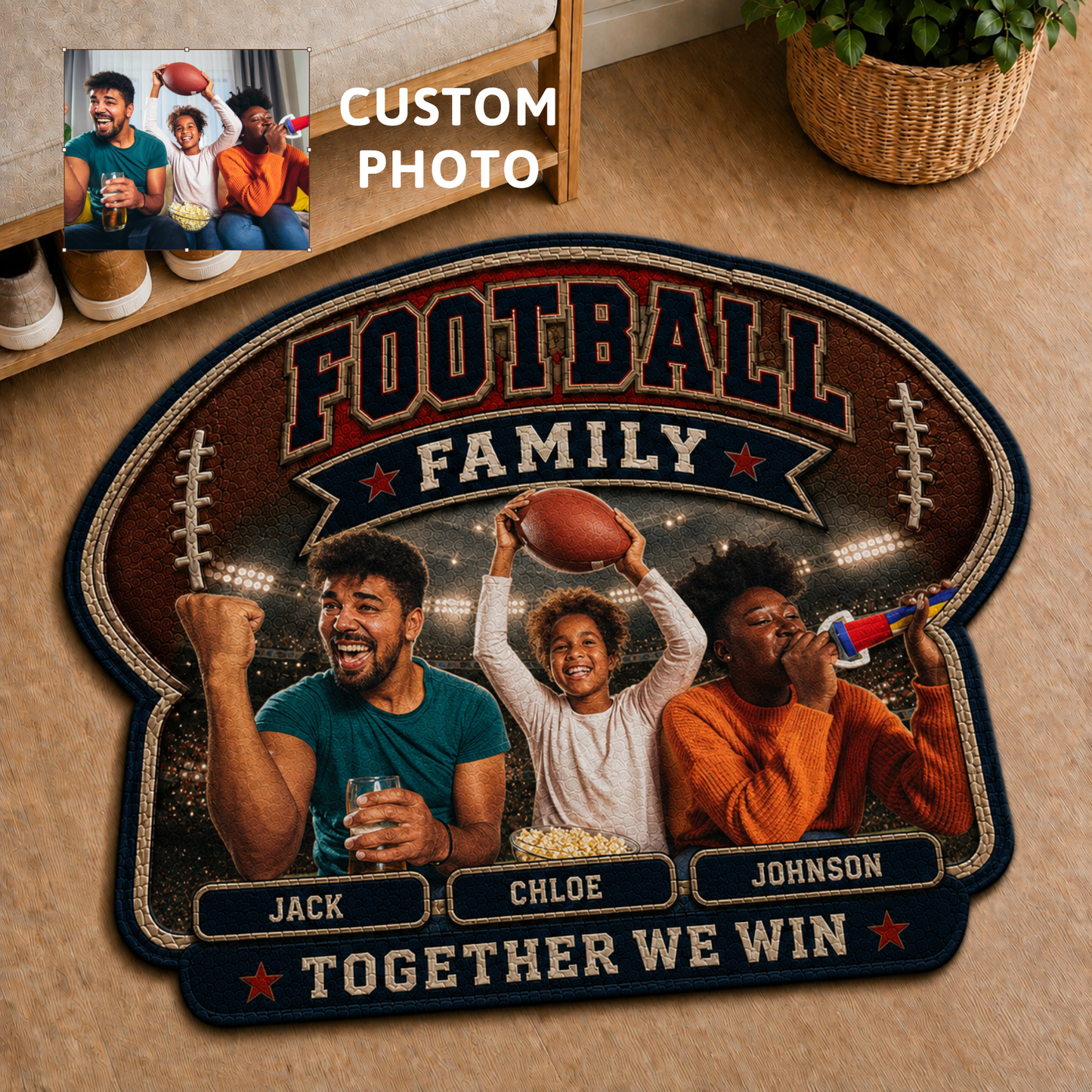 Personalized Football Family Doormat – Custom Photo Sports Family Welcome Mat