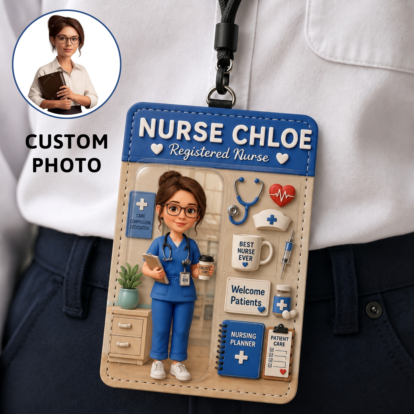 Personalized Nurse Badge Holder – Custom Photo Nurse ID Card Holder, Registered Nurse Gift