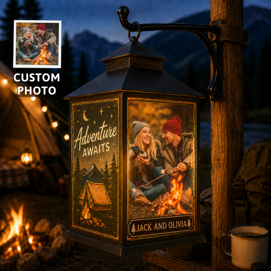 Personalized Camping Photo LED Lantern – Custom Photo Adventure Camping Lamp