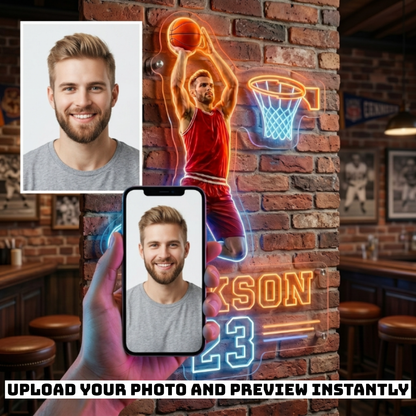 Basketball Signature Sign - Personalized Basketball Player LED Light Acrylic Sign