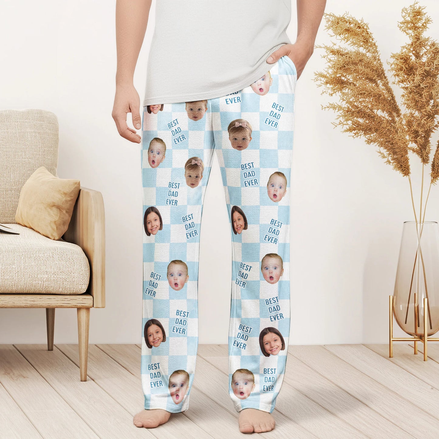 Father's Day Gift, Best Dad Ever, Custom Baby Photo Retro - Personalized Lounge Pants