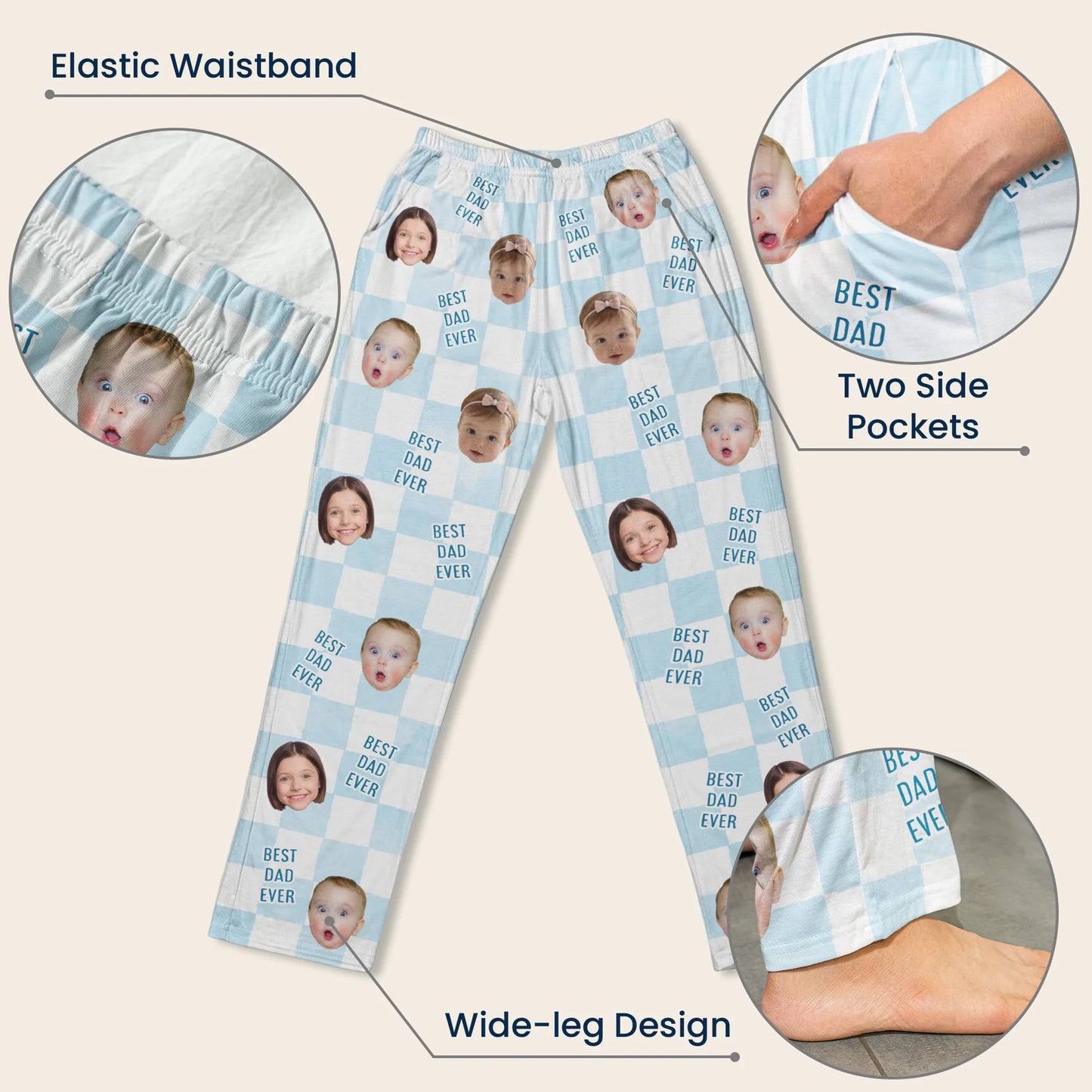 Father's Day Gift, Best Dad Ever, Custom Baby Photo Retro - Personalized Lounge Pants