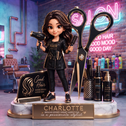 2-Layer Wooden Plaque Hairdresser Cartoon With Scissors Salon Decor A Unique Creative Gift For Hairstylists