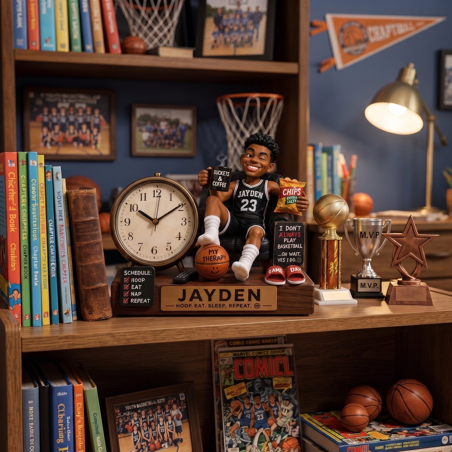 Personalized Basketball Desk Clock Plaque – Custom Name Funny Basketball Player Acrylic Clock Gift
