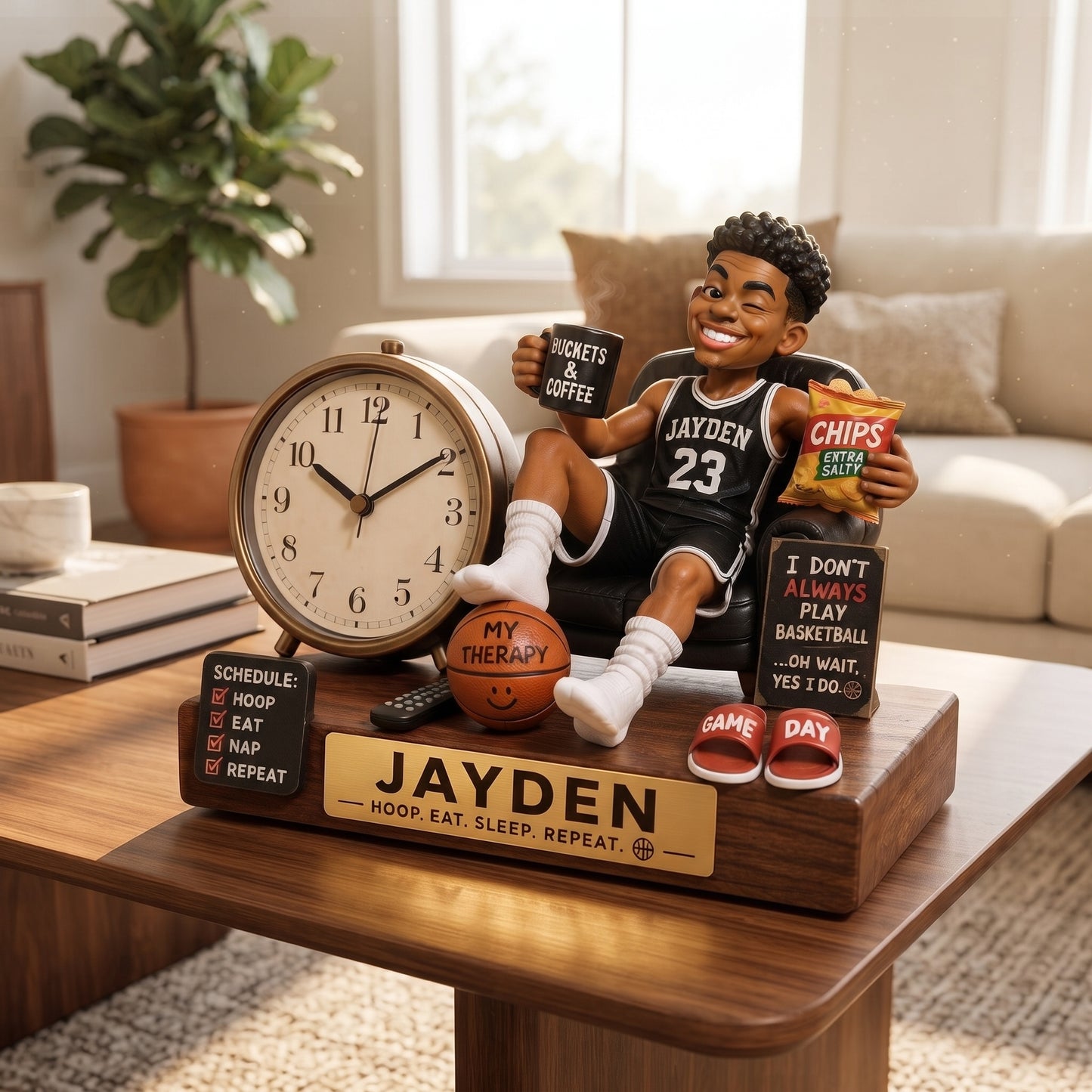 Personalized Basketball Desk Clock Plaque – Custom Name Funny Basketball Player Acrylic Clock Gift