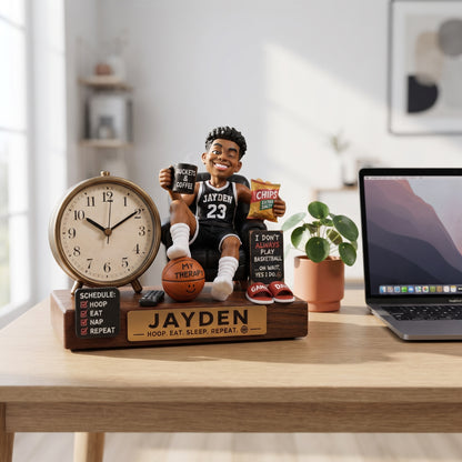 Personalized Basketball Desk Clock Plaque – Custom Name Funny Basketball Player Acrylic Clock Gift