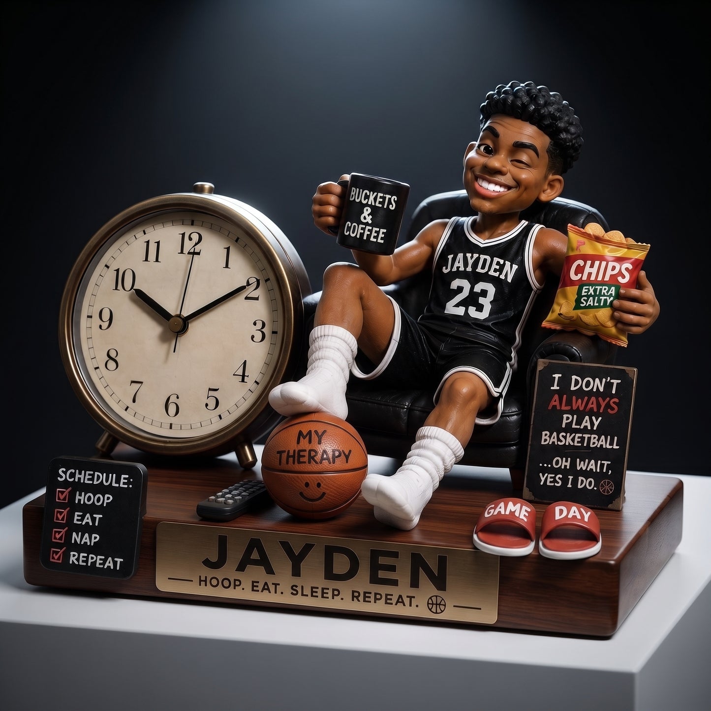 Personalized Basketball Desk Clock Plaque – Custom Name Funny Basketball Player Acrylic Clock Gift