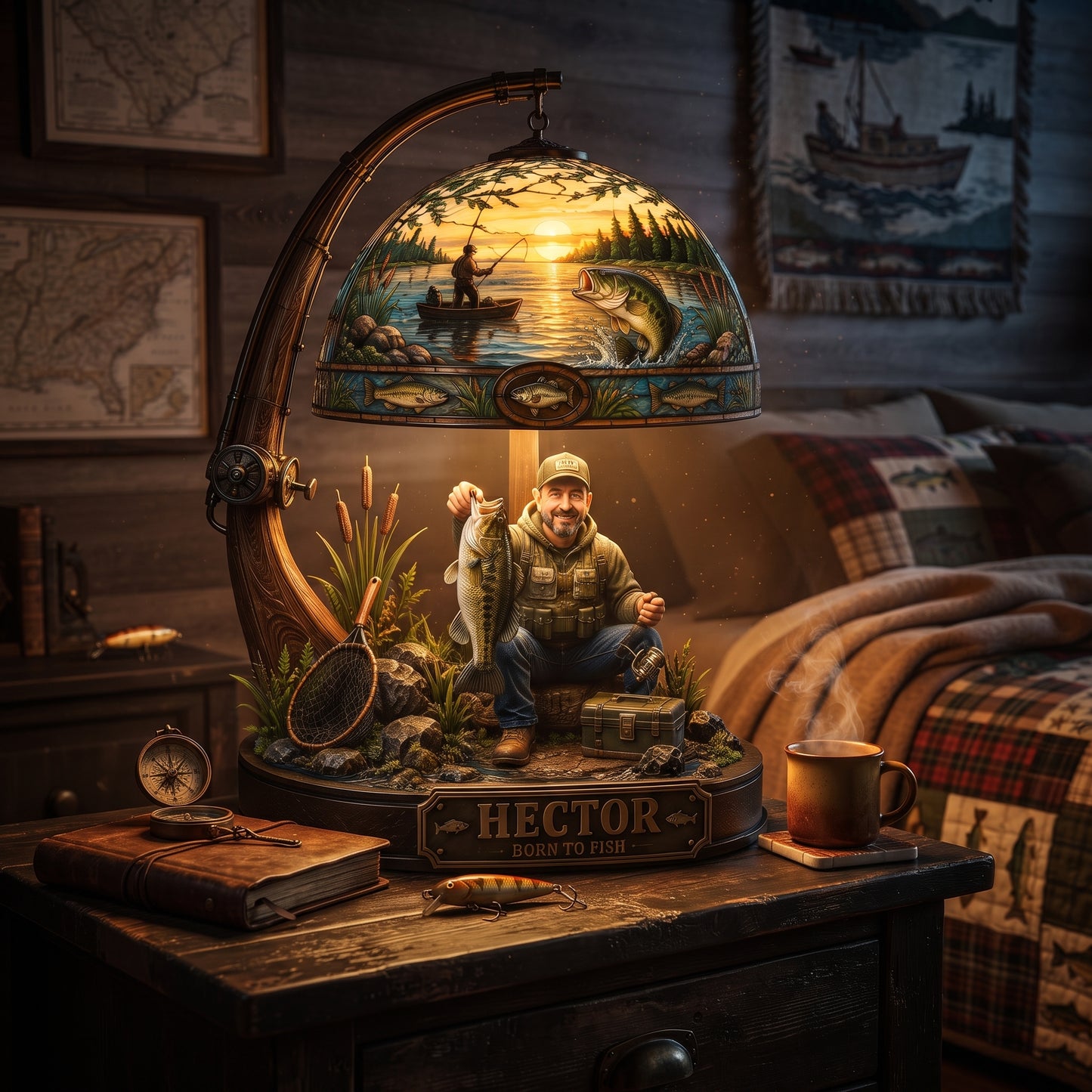 Personalized Fishing LED Night Light – Custom Angler Name Acrylic Lamp – Gone Fishing Decor Gift for Dad, Grandpa & Fisherman