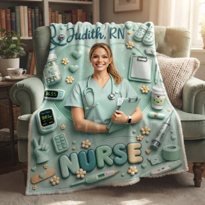 Personalized Nurse Photo Woven Blanket – Custom Photo & Name Nursing Gift for RN, LPN, CNA | Healthcare Appreciation Blanket