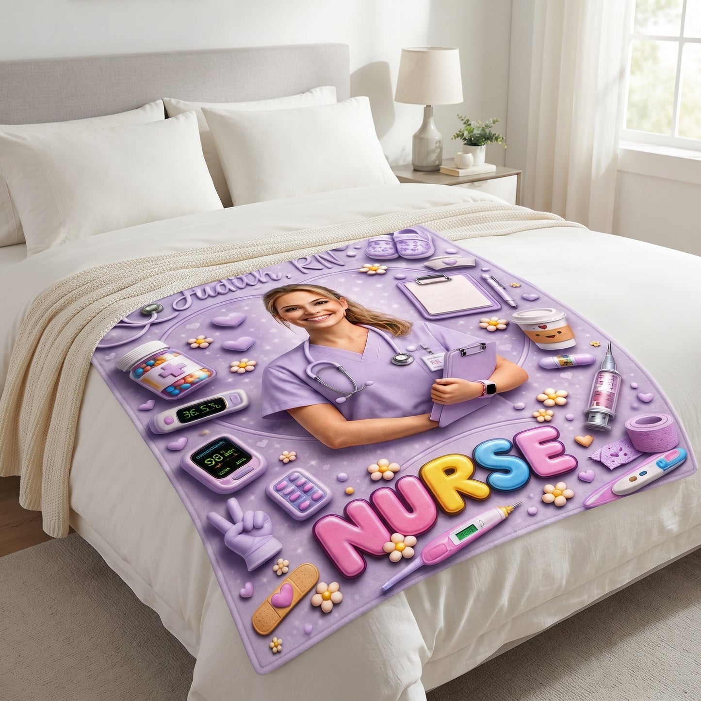 Personalized Nurse Photo Woven Blanket – Custom Photo & Name Nursing Gift for RN, LPN, CNA | Healthcare Appreciation Blanket