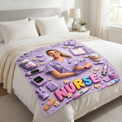 Personalized Nurse Photo Woven Blanket – Custom Photo & Name Nursing Gift for RN, LPN, CNA | Healthcare Appreciation Blanket