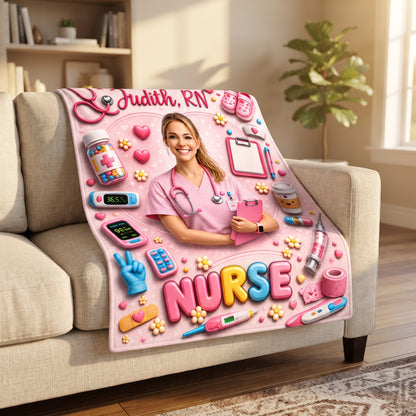 Personalized Nurse Photo Woven Blanket – Custom Photo & Name Nursing Gift for RN, LPN, CNA | Healthcare Appreciation Blanket