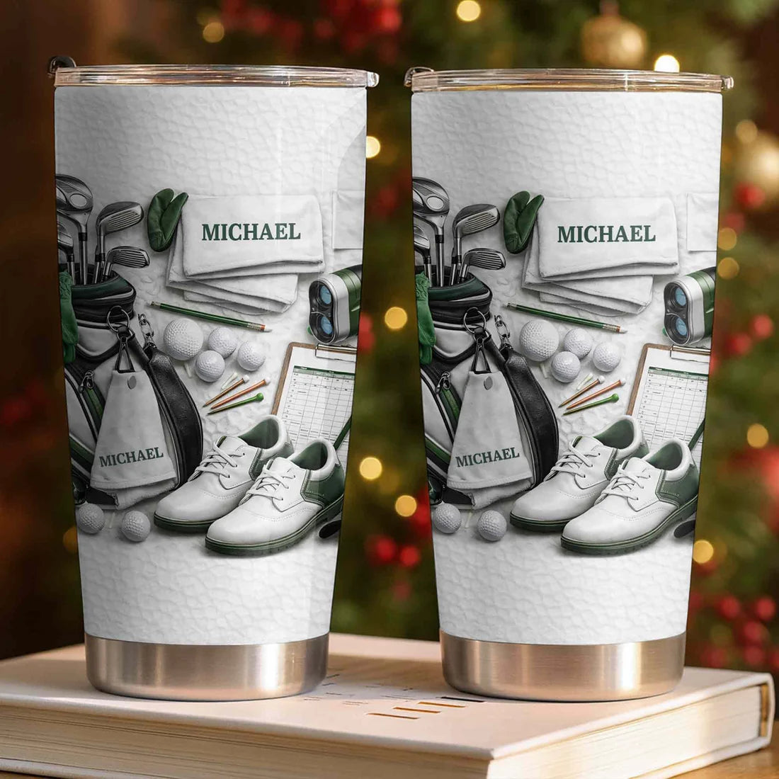 Golf Enthusiast Personalized Tumbler Featuring Clubs and Balls,Custom Stainless Steel Tumbler,Gift For Dad and Sports Lovers