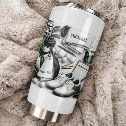 Golf Enthusiast Personalized Tumbler Featuring Clubs and Balls,Custom Stainless Steel Tumbler,Gift For Dad and Sports Lovers