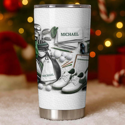 Golf Enthusiast Personalized Tumbler Featuring Clubs and Balls,Custom Stainless Steel Tumbler,Gift For Dad and Sports Lovers