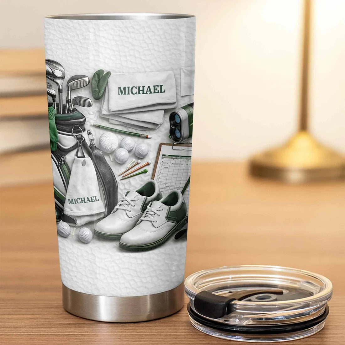 Golf Enthusiast Personalized Tumbler Featuring Clubs and Balls,Custom Stainless Steel Tumbler,Gift For Dad and Sports Lovers